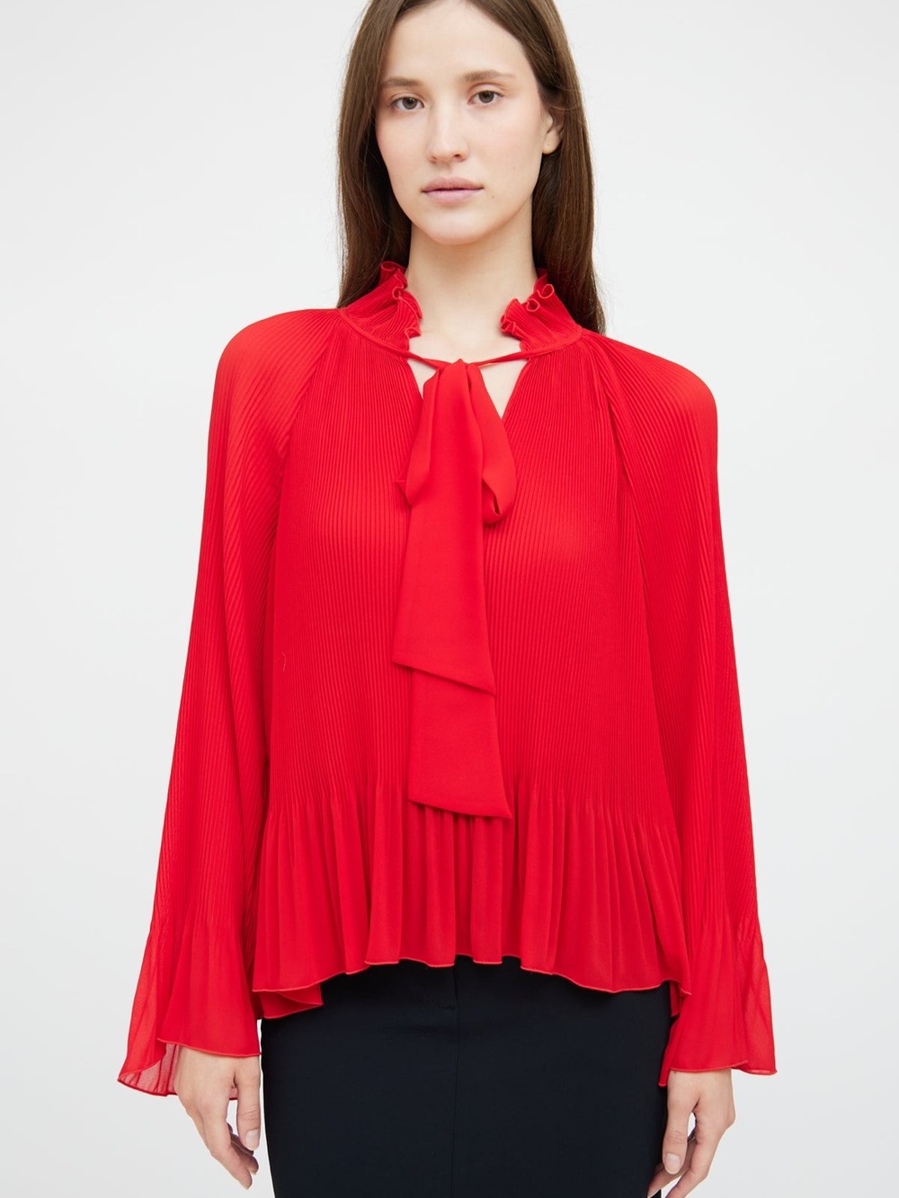 Derek Lam Red Pleated Collar Top